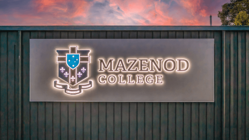 Mazenod College roadside sign