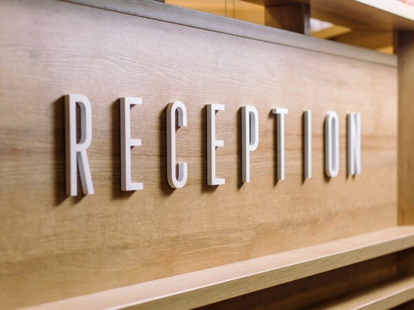 Hotel reception or lobby signage